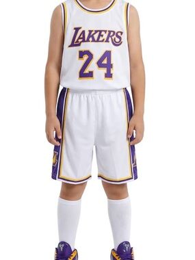LA Lakers #24 White & Purple Basketball Jersey Set